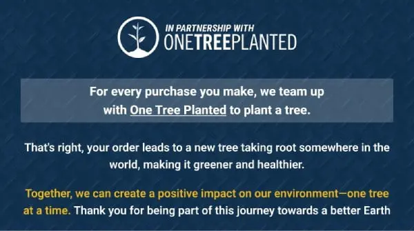 One Tree Planted On every Purchase Label
